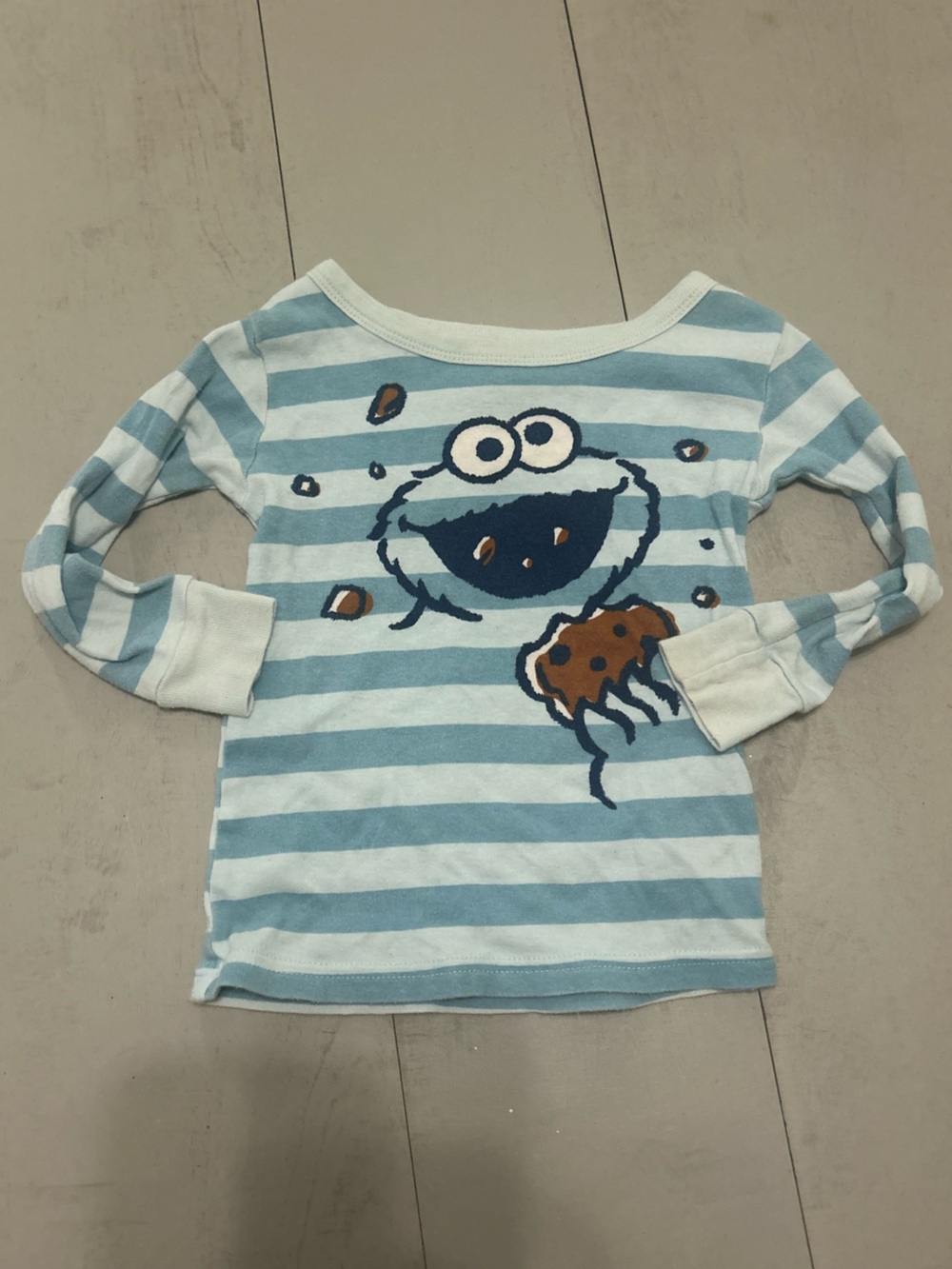 Sesame Street Blue & White Striped Long Sleeve Tee with Cookie Monster
